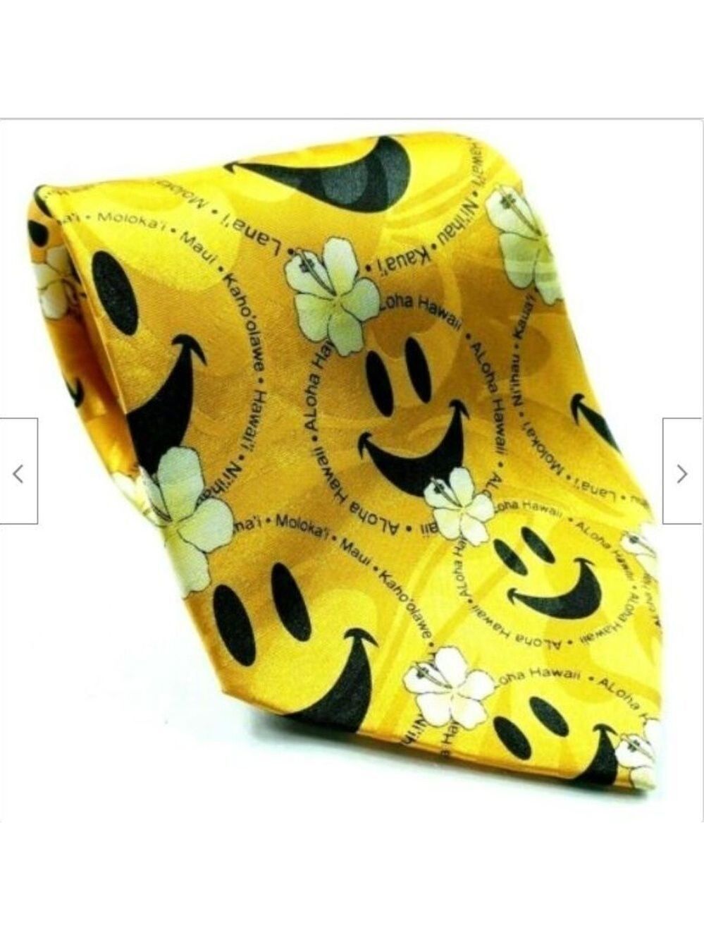 Aloha Hawaiian Floral Smiley Face Gold Tie